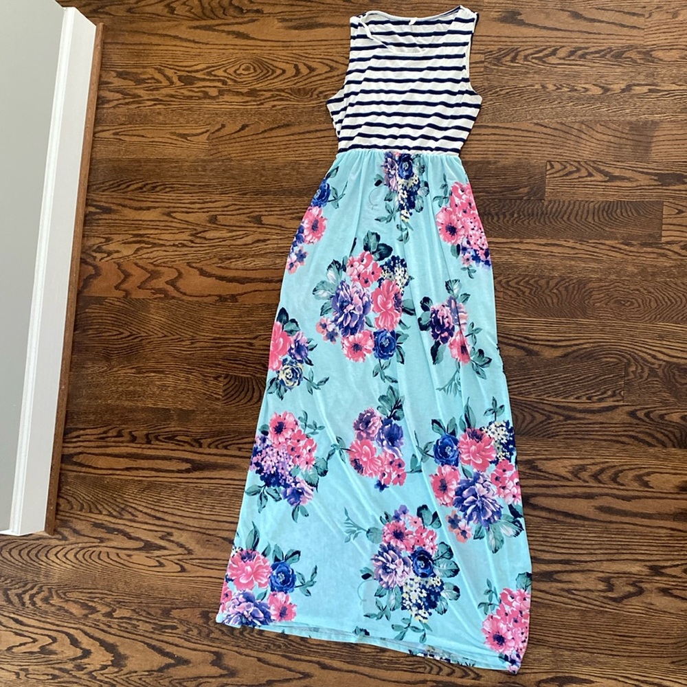 Pinkblush Mint Green Colorblock Stripe Maternity Maxi Dress, Size S